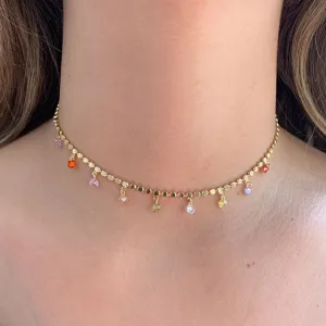 CHOKER BOLINHA LAMINADA COM CRISTAIS PENDURADOS