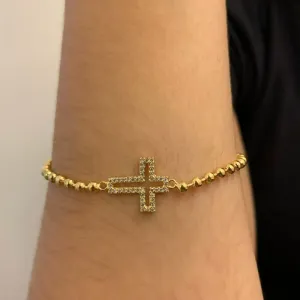 PULSEIRA BOLINHAS E CRUZ CRAVEJADA