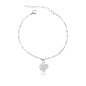 PULSEIRA PINGENTE  CORAÇAO CRAVEJADO PRATA 925