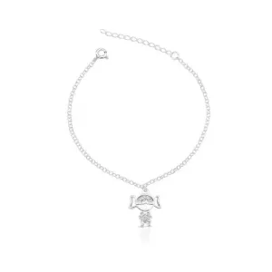 PULSEIRA PINGENTE MENINA CRAVEJADO PRATA 925