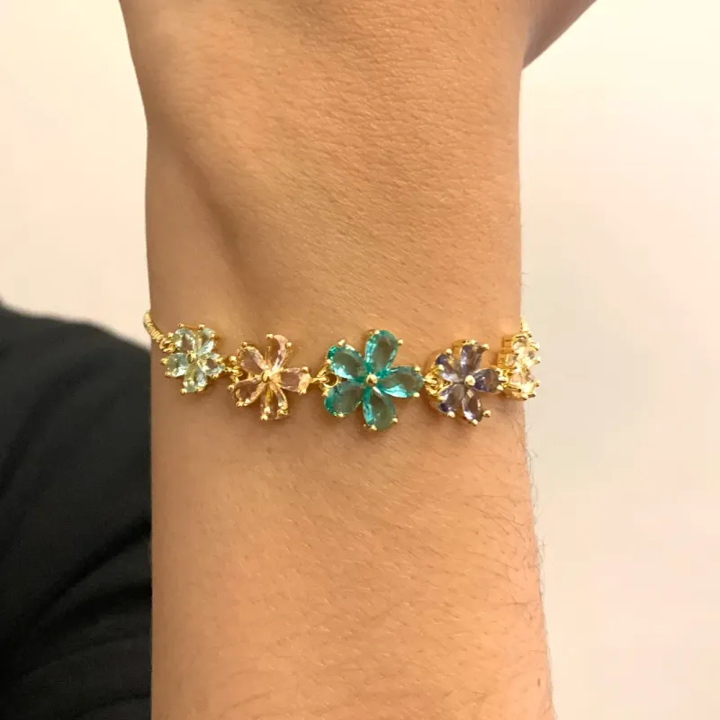 PULSEIRA REGULAGEM FLORES PÉTALAS EM GOTA