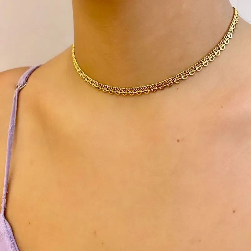 CHOKER CORRENTE GRUME E CORAÇÕES