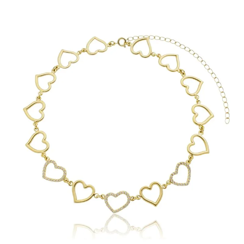 CHOKER CORAÇÕES UNIDOS LISOS E CRAVEJADOS