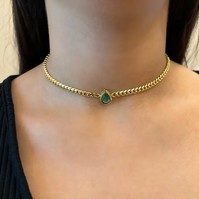 CHOKER CORRENTE ELOS PEDRA GOTA COM ARO