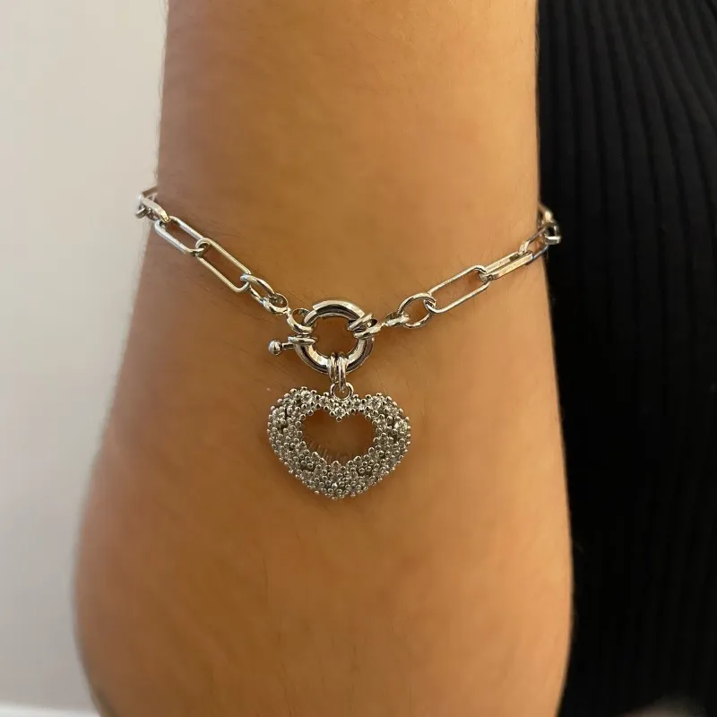 PULSEIRA CORRENTE CARTIER FECHO BOIA E PINGENTE CORAÇÃO CRAVEJADO