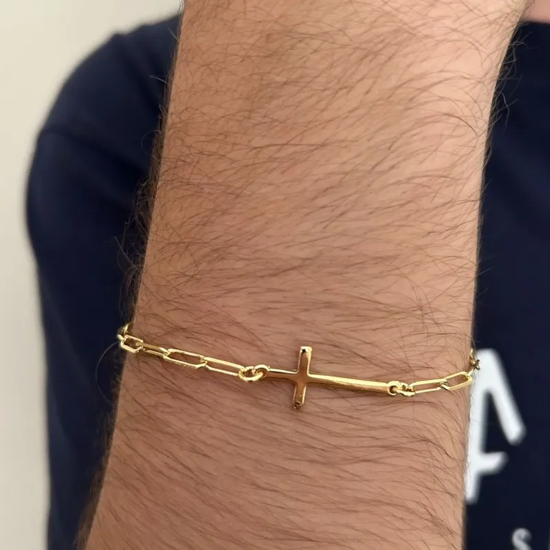 PULSEIRA MASCULINA ELOS CARTIER COM CRUZ LISA