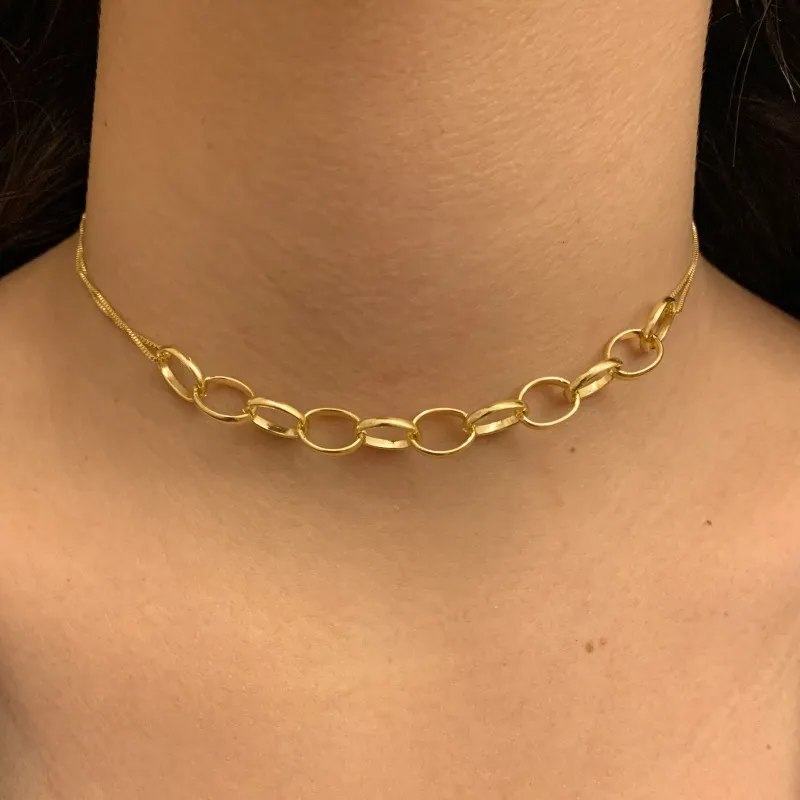 CHOKER ELOS OVAIS CORRENTE VENEZIANA DOS LADOS