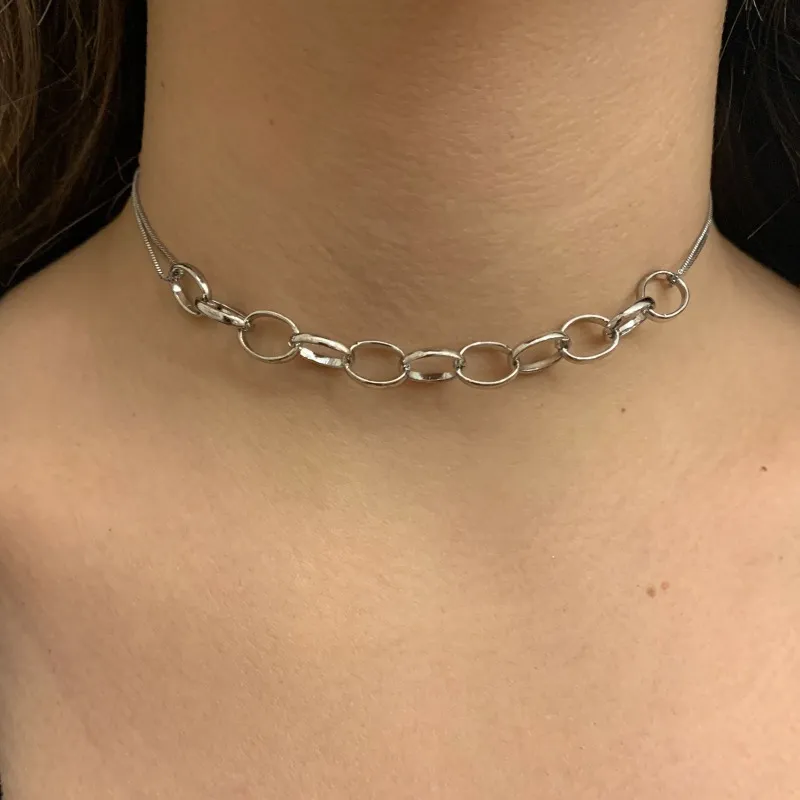 CHOKER ELOS OVAIS CORRENTE VENEZIANA DOS LADOS