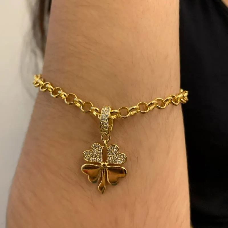 PULSEIRA ELO PORTUGUÊS COM TREVO CRAVEJADO