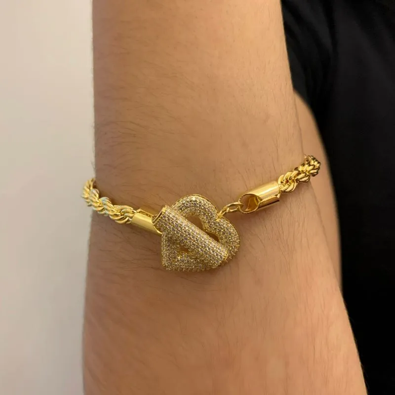 PULSEIRA CORDÃO BAIANO FECHO CORAÇÃO CRAVEJADO