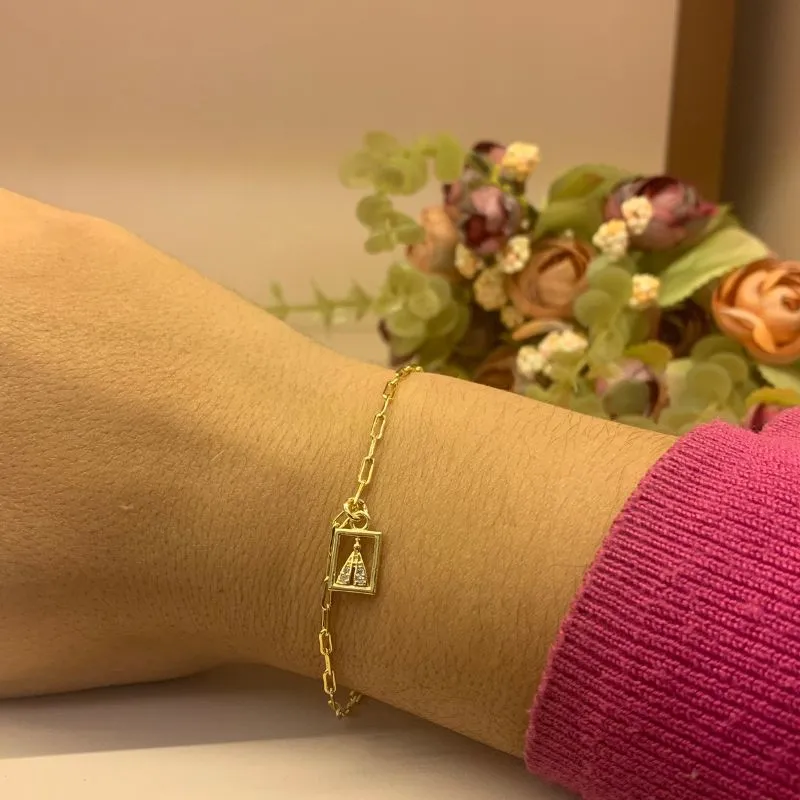 PULSEIRA CARTIER FINA COM PINGENTE NOSSA SENHORA