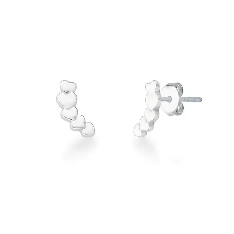 BRINCO MINI EAR CUFF CORAÇÕES PRATA 925